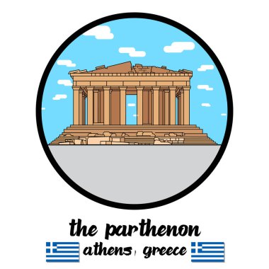 Parthenon 'un ikonunu çember yapın. Vektör illüstrasyonu