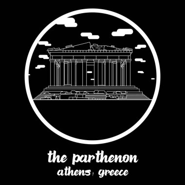 Parthenon 'un ikonunu çember yapın. Vektör illüstrasyonu