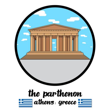 Parthenon 'un ikonunu çember yapın. Vektör illüstrasyonu