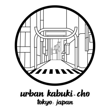 Simge hattı Urban Kabuki-Cho 'yu çember yapın. vektör illüstrasyonu
