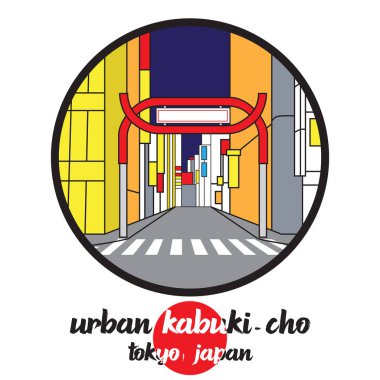 Simge hattı Urban Kabuki-Cho 'yu çember yapın. vektör illüstrasyonu