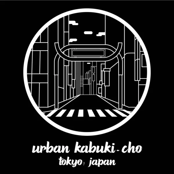 Circle Icon Line Urban Kabuki Cho Vektorillustration — Stockvektor