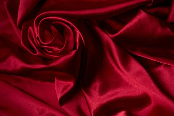 Magnifique Tissu Drapé Soie Rouge Fond Des Vagues Tissu Satiné — Photo