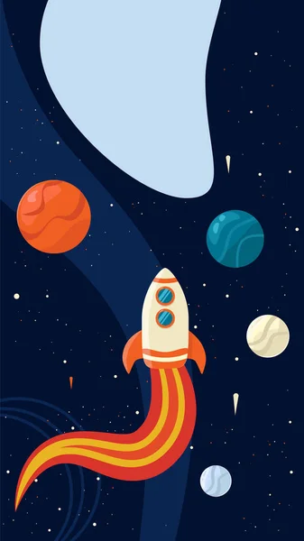 Poster Space Rocket Flying Galaxy Surrounded Planets Comets Stars Background — Stock Vector