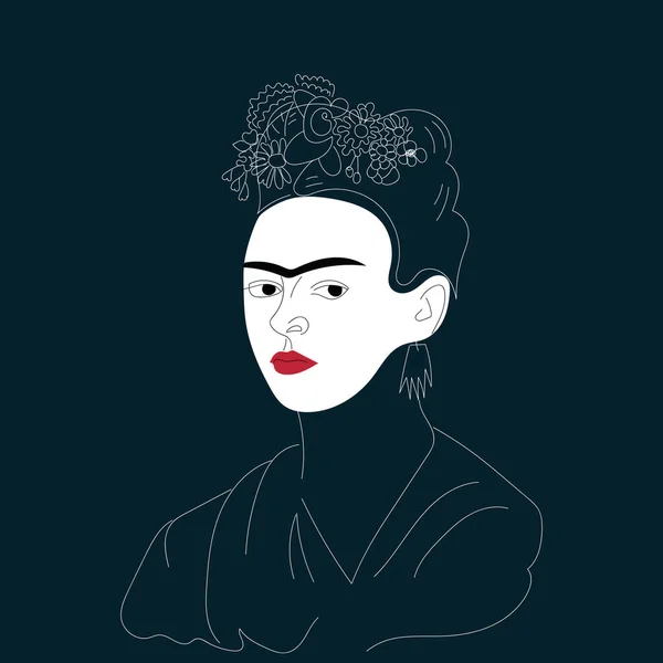 Portrait Frida Kahlo Dessiné Main — Image vectorielle