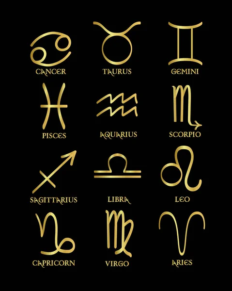 Hand Drawn Vector Gold Symbols Zodiac Signs Horoscope Sign Symbols — Vettoriale Stock