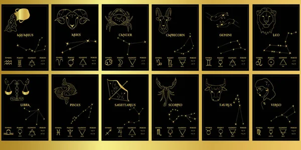 Poster Card Zodiacal Sign Sagittarius Constellations Control Planet Period Element — Stockvector