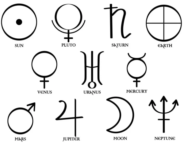 Vector Illustration Symbols Planets Solar System — Stock Vector