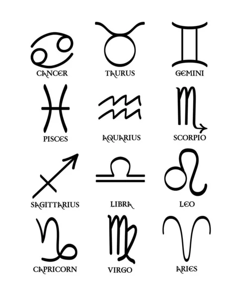 Hand Drawn Vector Symbols Zodiac Signs — Archivo Imágenes Vectoriales