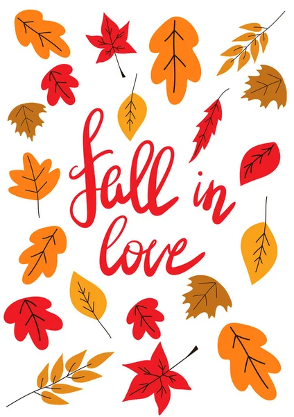 Poster Text Falling Autumn Leaves Greeting Autumn Card — Wektor stockowy