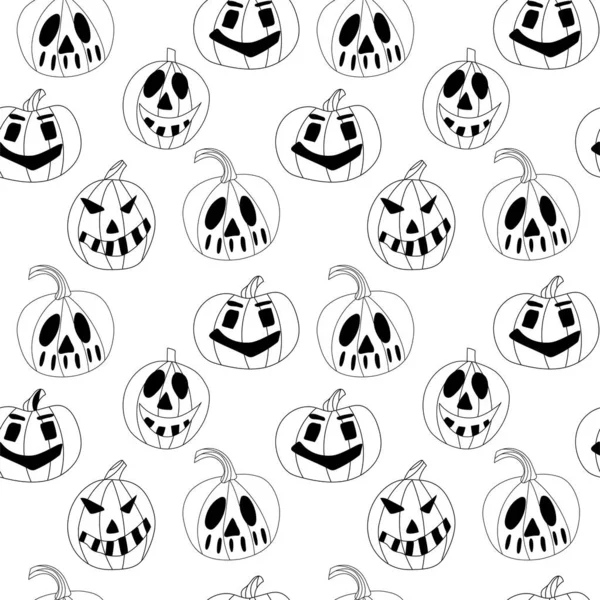 Seamless Black White Halloween Pattern Drawing Sketch Hand — Stock Vector