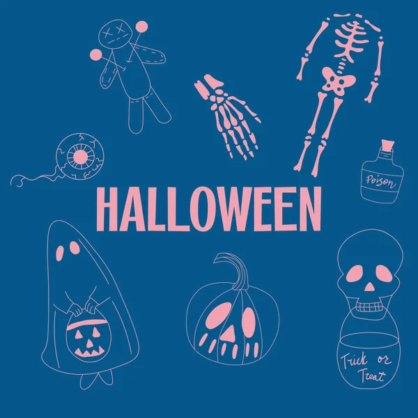 Cartaz Halloween Com Elementos Estilo Doodle Desenhado Mão Imprimir Sobre — Vetor de Stock