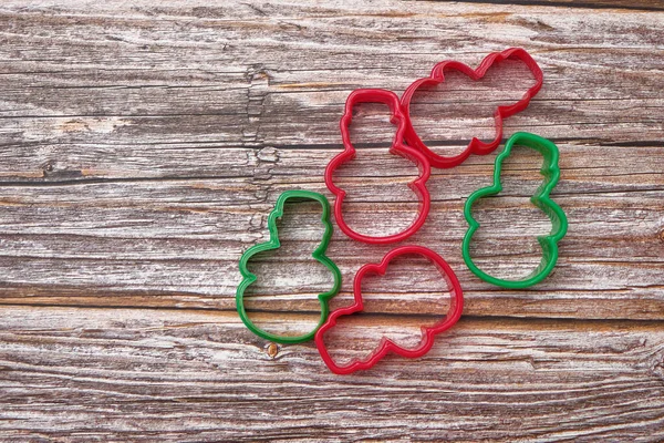 Christmas Cookie Cutters Wooden Table — Stock Photo, Image