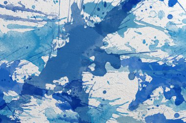 Mavi lekeli beton duvar. Arka planda mavi boya lekeleri var..