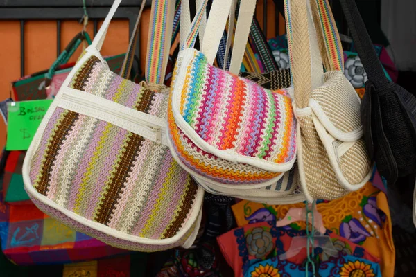 Handmade Bags Woven Yarns Different Colors Handicrafts Mexico — Foto de Stock