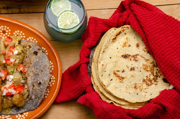 Corn Tortillas Tacos Wooden Table Typical Mexican Food — Photo