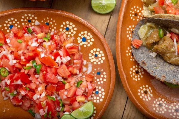 Salad Pico Gallo Tacos Wooden Table Typical Mexican Food — Photo