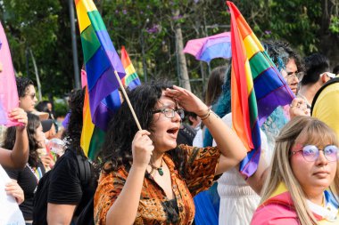 Colima, Colima. Meksika; Temmuz 03, 2022: İnsanlar LGBT + Gurur Yürüyüşü 'nü kutluyorlar.