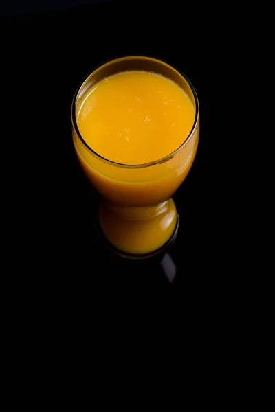 Glass Mango Juice Black Background Isolated Juice Glass Top View — Stockfoto