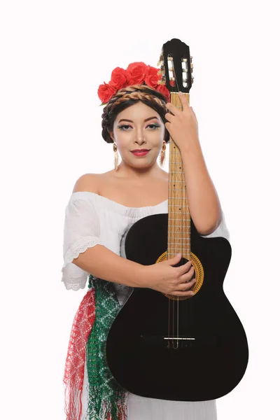 Mexican Woman Made Mexican Flag Colors Wearing White Dress Mexican — Zdjęcie stockowe