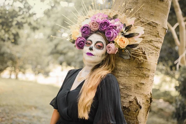 Portrait Woman Made Catrina Celebration Day Dead Woman Made Catrina — Φωτογραφία Αρχείου