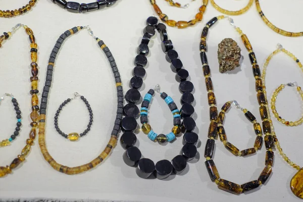 Collares Hechos Mano Piedras Preciosas Venta Accesorios Mercado Mexicano — Foto de Stock