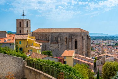 Exterior view of the Saint-Paul Collegiate Church, a 12th century Roman style church overlooking the old town of Hyeres, France, in the French department of Var, in Provence-Alpes-Cte-d'Azur region