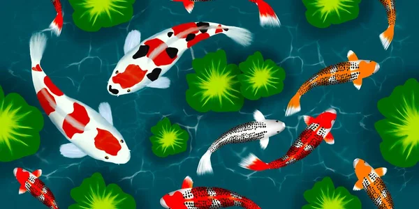 Seamless Pattern Koi Fish Pond — Stockfoto