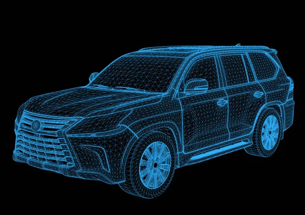 Projeção Digital Esperta Holográfica Relação Carro Fundo Azul Renderização — Vetor de Stock