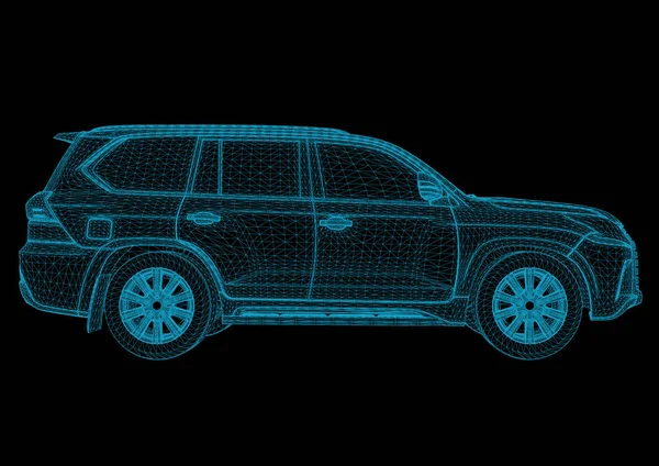 Projeção Digital Esperta Holográfica Relação Carro Fundo Azul Renderização — Vetor de Stock