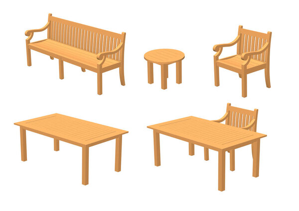 Outdoor wooden furniture set illustration