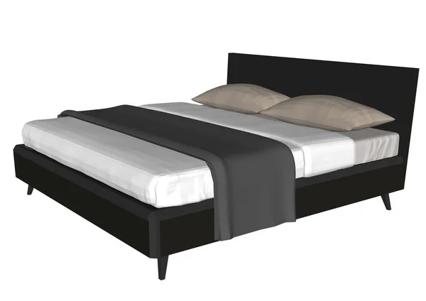 Renderização Cama Moderna Fundo Branco — Vetor de Stock