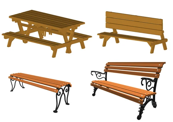 Muebles Madera Aire Libre Conjunto Ilustración — Vector de stock