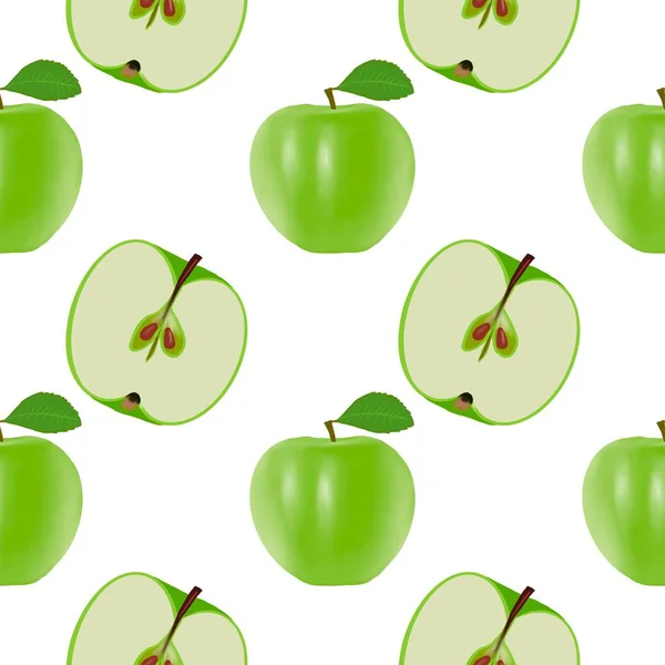 Realistic Detailed Green Apple Background Pattern White Fresh Healthy Organic — Stock Photo, Image