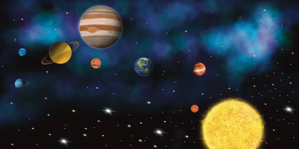Zonnestelsel Cartoon Planeten Kosmos Planeet Melkweg Ruimte Baan Zon Maan — Stockfoto