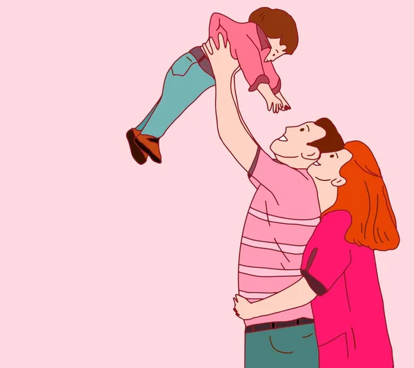 Zeichnung Von Familie Mann Frau Und Kind — Stockvektor