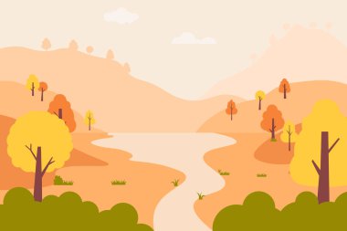 Düz bir sonbahar arkaplanı. Vektör illüstrasyonu.