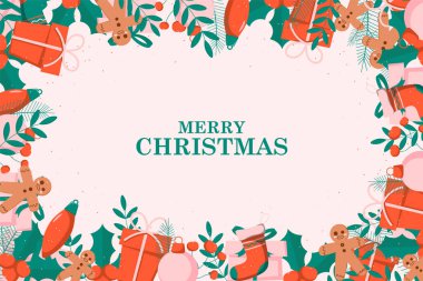 Düz stili olan bir Noel afişi. Vektör illüstrasyonu.