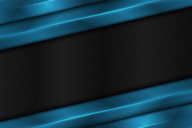 Mavi metalik çizgiler ve siyah desenli koyu metal. Vektör illüstrasyonu.