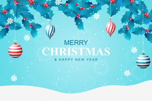Noel arkaplanı 3 boyutlu yapraklar ve noel balosu. Vektör illüstrasyonu.
