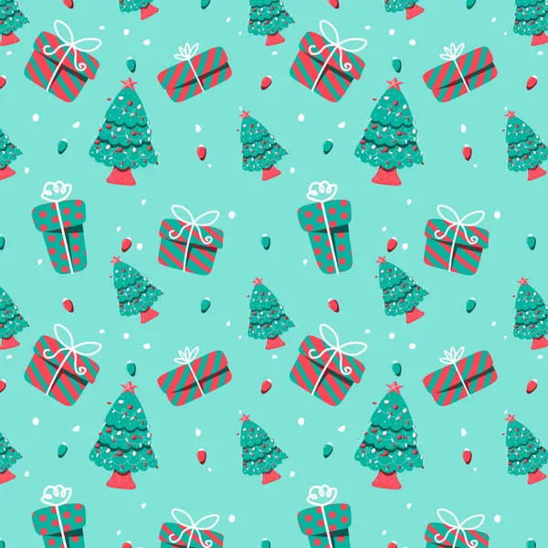 手描きのクリスマス柄のデザインの背景 ベクターイラスト — ストックベクタ
