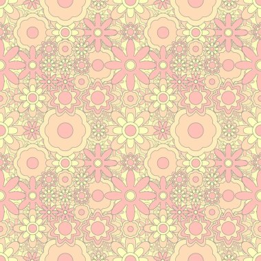 Abstract seamless groovy flower background. Vector illustration.