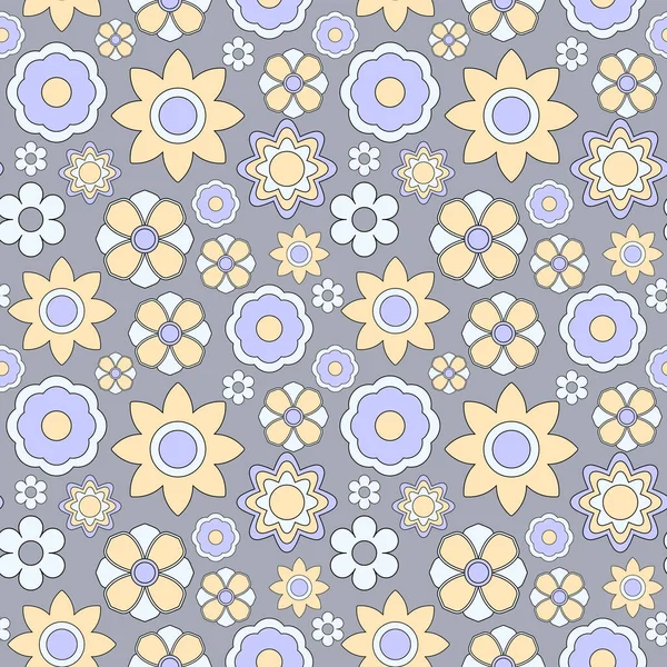 Abstract Seamless Groovy Flower Background Vector Illustration — Vetor de Stock