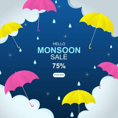 Muson mevsimi indirimli ve gradyan tarzında. Vektör illüstrasyonu.