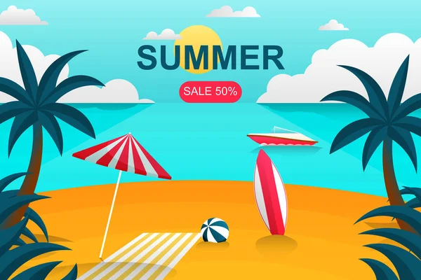 Summer Sale Gradient Beach Background Vector Illustration — Διανυσματικό Αρχείο