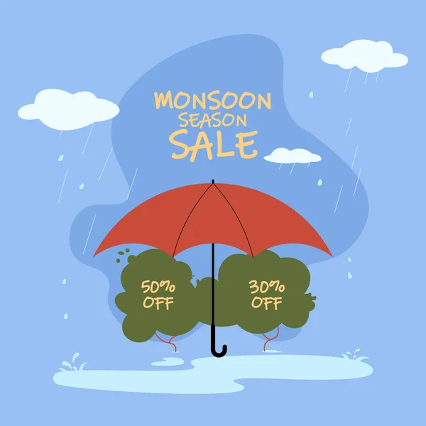 Monsoon Sale Background Flat Style Vector Illustration — Vetor de Stock