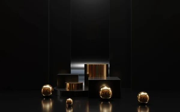 Luxury Black Golden Podium Background Rendering Illustration — 스톡 사진