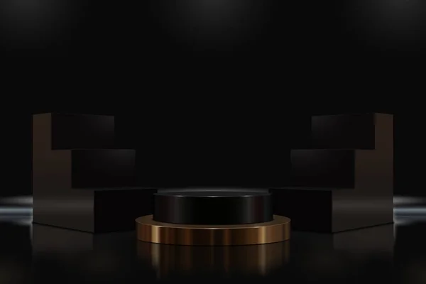 Luxury Golden Dark Podium Background Stairs Vector Illustration — 스톡 벡터