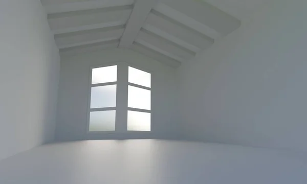 Минималистская Белая Комната Окнами Рендеринг — стоковое фото