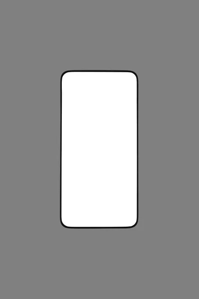 Eine Smartphone Attrappe Mit Einem Weißen Bildschirm Auf Grauem Hintergrund — Stockfoto